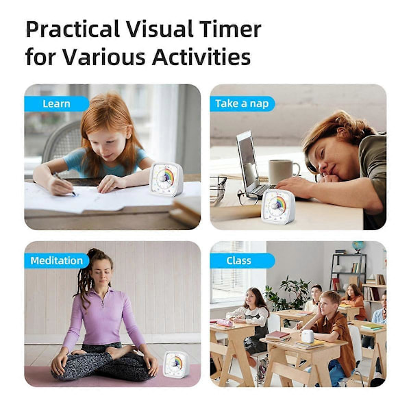 60-Minuters Visuell Timer med Nattlampa, Nedräkningstimer, Pomodoro-Timer med Regnbågsmönster för Barn