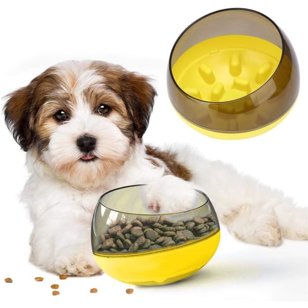 Hidas ruokakulho - Helppo puhdistaa lemmikkieläinten ruokakulho söpöllä ulkonäöllä ja hidasruokailun muotoilulla (keltainen)
