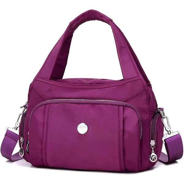Crossbody taske til kvinder Vandtæt håndtaske Multi Pocket Nylon rejseskulderpung (mørk lilla)