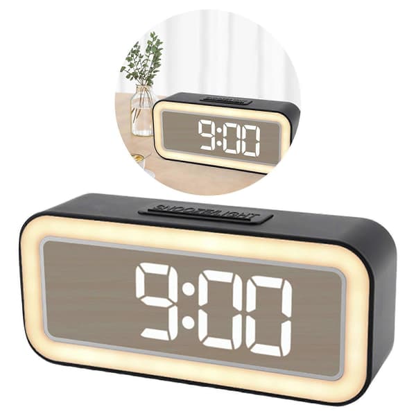 Multifunctional LED Digital Alarm Clock with Soothing Sounds Adjustable Brightness Night Modes Temperature Indicators White