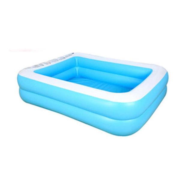 Blå oppustelig børnepool i plast, rektangulær børnepool, oppustelig børnepool 128 cm.