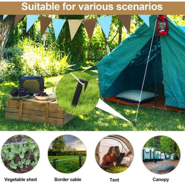 Campingplatspålar i plast, Utomhuscampingtält, Biologiskt nedbrytbara trädgårdspålar - 12,5 cm, svart, 200 stycken