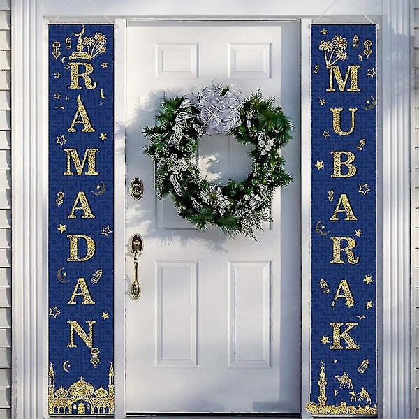 Ramadan Mubarak -porttilippu Ramadanin ja Eid-koristeluun, riippuva liput, 1 pari