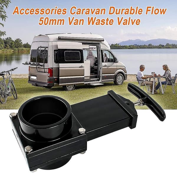 Afløbsventil til autocamper, campingvogn, holdbar strømning, 50 mm, afløbsventil til varevogn, spildevandsafløbsslange (sort) (hy)