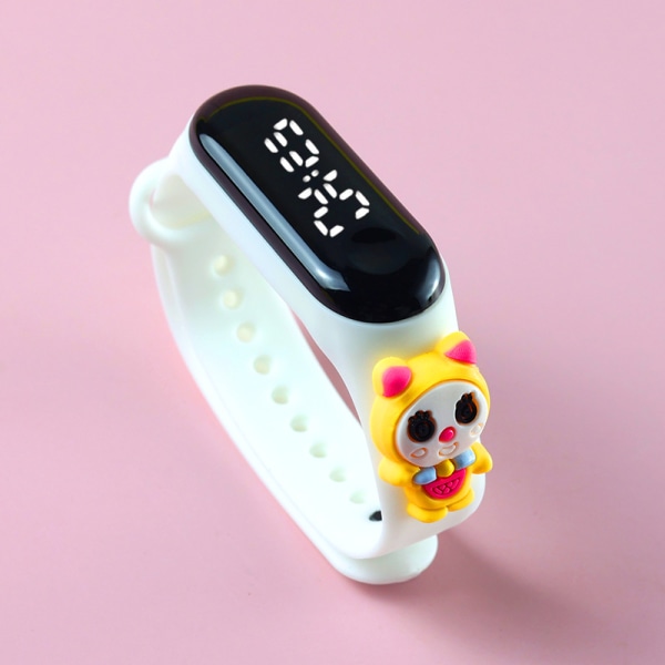 Barnklocka-tecknad armband, elektronisk vattentät watch (vit)