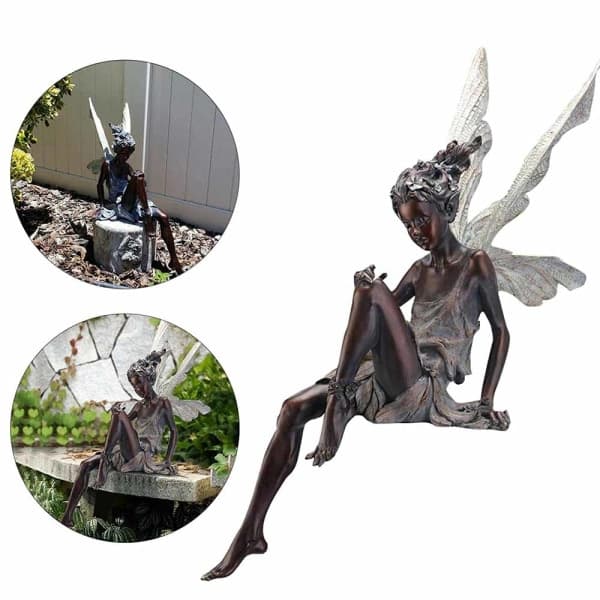 Siddende fe-statue Siddende fe-statue til haveharpiks 20CM