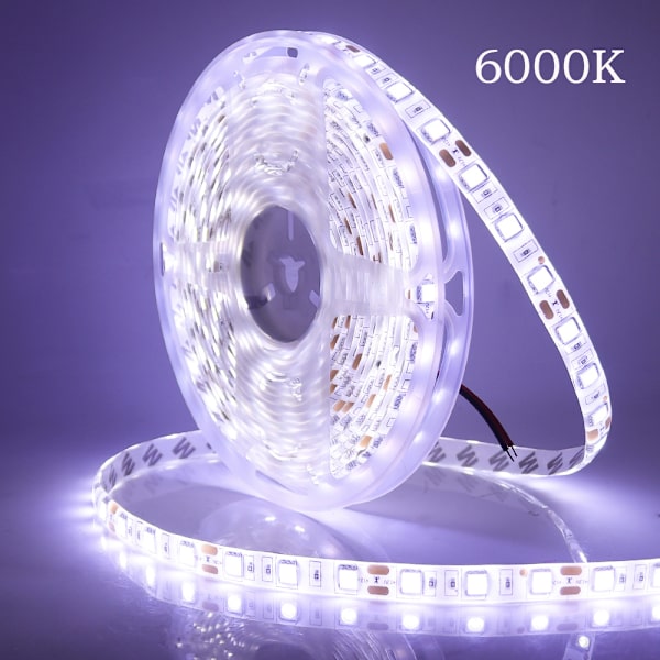 LED-remsa 12V Kallvit LED-remsa 6000K, inomhus LED-remsa, 5 meter flexibel 300 lysdioder