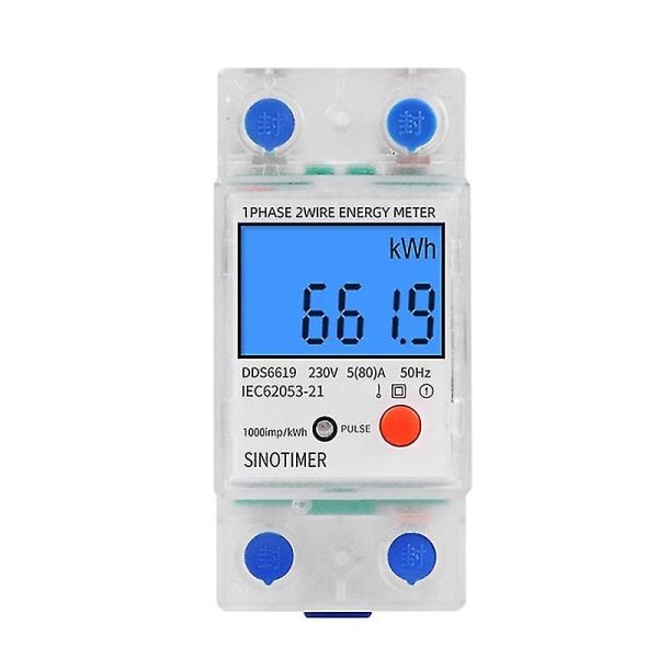 Sinotimer DDS6619-012 AC 220V LCD Digital Baggrundsbelysning Enkeltfase Energimåler 80A KWh Strømforbrug