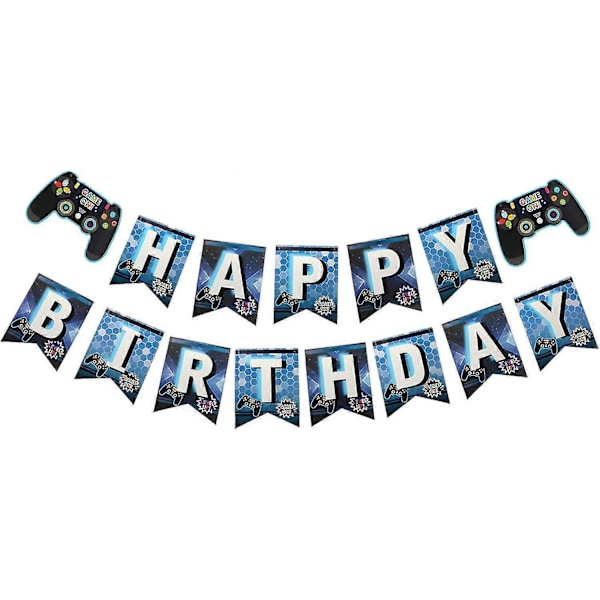 Videospil Happy Birthday Banner (blå) Spiltemafest Happy Birthday Drenge Børn Spiller Spiltemafest Dekoration - SNNGV