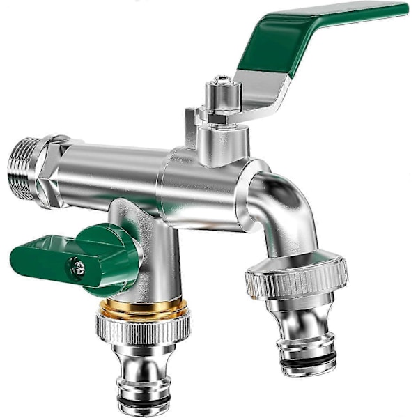 Dobbelt havehane, messing udendørshane, hane med dobbelt 3/4\" udløb og 1/2\" indløb, frostsikker hane
