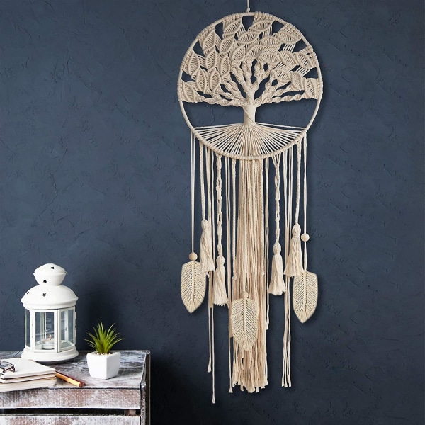 Tree Of Life Stor Drømmefanger,vegghengende Drømmefanger Med Fjær Bladvevd Boho Drømmefanger For Hjem Soverom Babyrom Barnehage Hippie Weddi