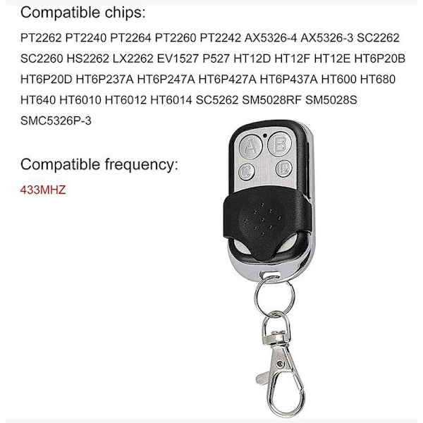 Set med 3 universella fjärrkontroller för automatiska dörrar, frekvens 433,92 MHz fast kod
