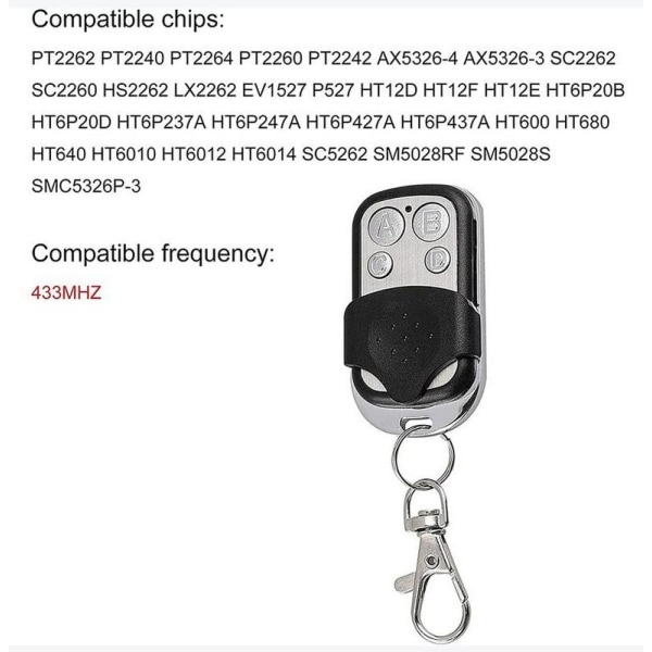 Sett med 3 universelle fjernkontroller for automatiske dører, frekvens 433,92 MHz fast kode