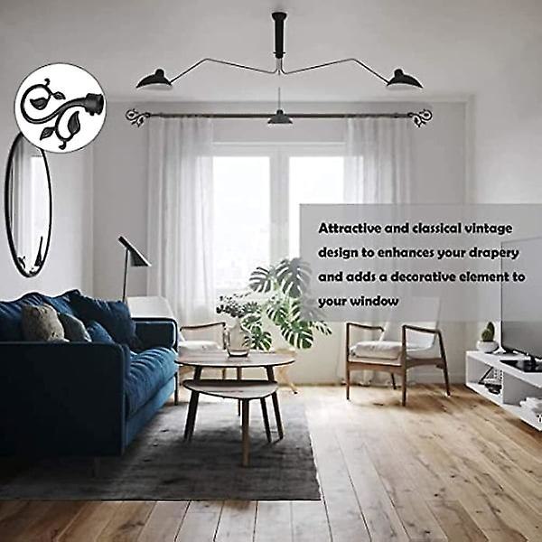 4 stk. Gardin Dekorative Ender Hoveder Hætter Stang Kits Sort Gardinstang Sort