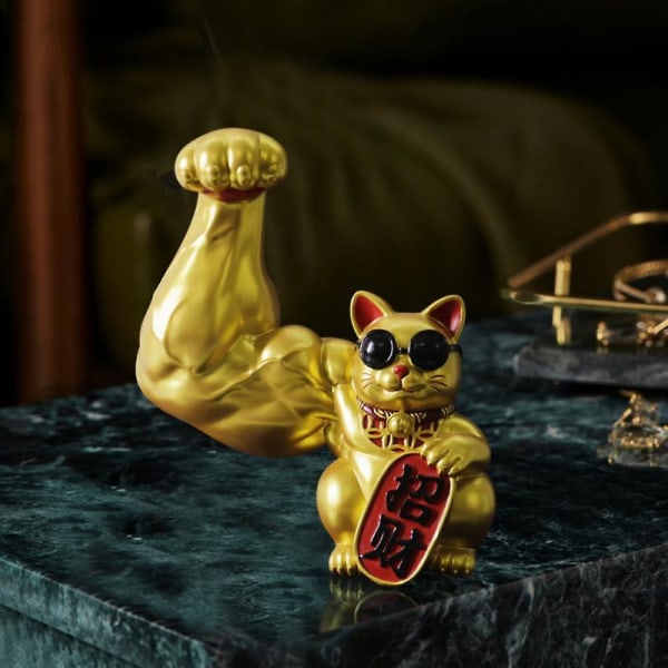 Big Arm Lucky Cat Muscle Figurine Kontor Hem Vardagsrum Dekoration Till Fortune Wealth（Bilmonterad 10cm）