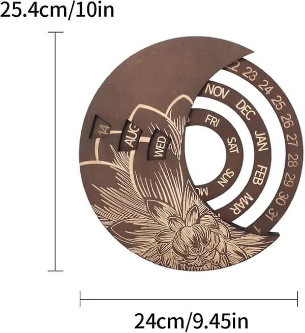 Väggkalender i trä Rund Månadskalender Evighetskalender Justerbar (brun)(1st