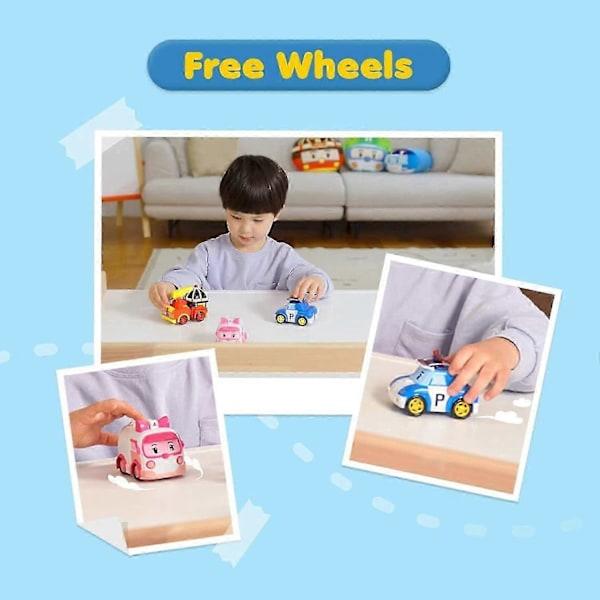Robocar Poli 4 kpl pakkaus Poli + Amber + Roy + Helly Muuntautuvat robottilelut, 4\" muunnettava toimintahahmolelu, pelastusajoneuvosetti, loma syntymäpäivä