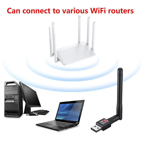 150 Mbps WiFi-adapter USB trådløst nettverkskort 8188ETV High Gain 2.4 GHz Wi-Fi-mottakerdongle med antenne Ethernet-adaptere for PC bærbar PC