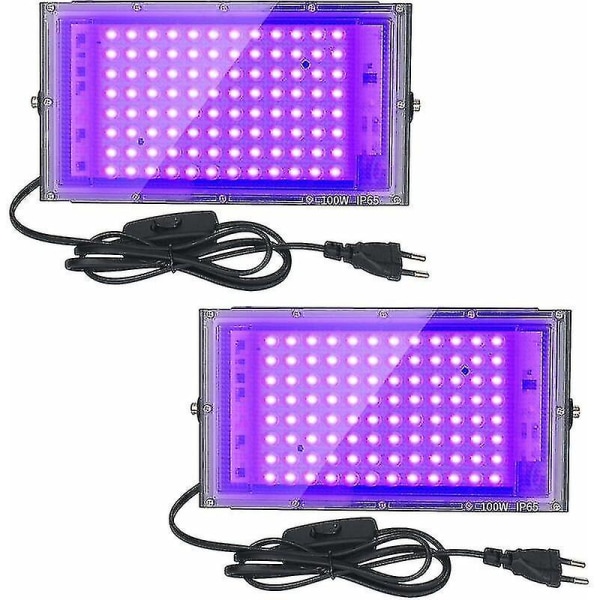 2stk 100w Uv Led Floodlight Blacklight Ip65 vanntett, ultrafiolett LED-lampe, effektbelysning for akvarium, fest, neonmaling, fluorescerende plakat