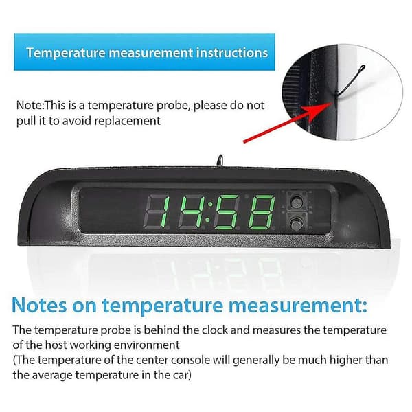 Bilure med natdisplay Termometer Auto Intern Påklæbende Digitalur Solcelledrevet 24-Timer