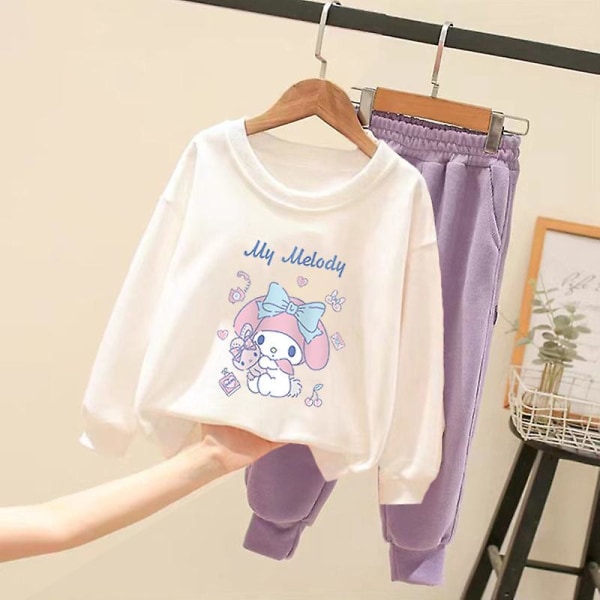 Sanrioed Plys Anime Kuromi Cinnamoroll Melody Toddler Baby Drenge Pige Tøj Børn Sweatshirt Bukser 2 stk Sweater Pullover Gave KAQWE 140