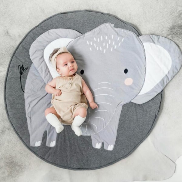 3D Animal Baby Pyöreä leikkimatto ryömintämatto Peitto Vatsamatto Lasten makuuhuoneen matto - Elefantti, 1kpl