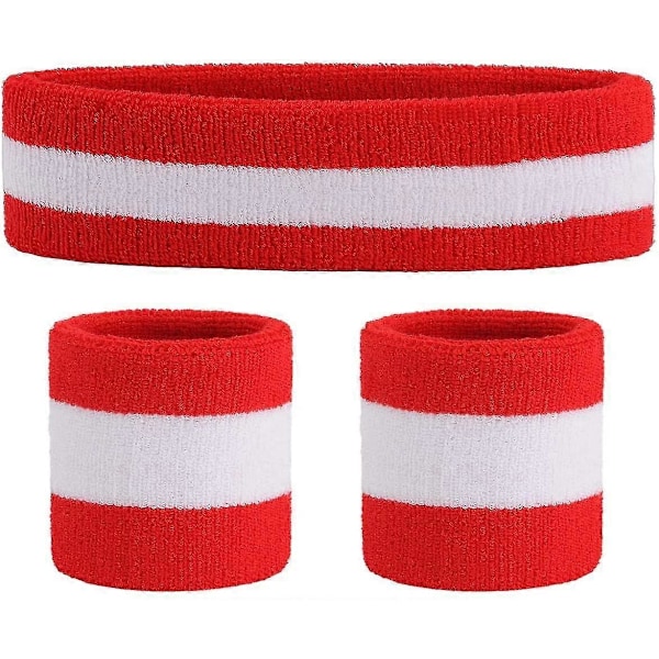 Svettbandsset Sport Huvudband Handled Striped Svettbands Terrycloth Sportträning Basketboll Handled Huvudband Fukttransporterande Svettabsorberande Huvud
