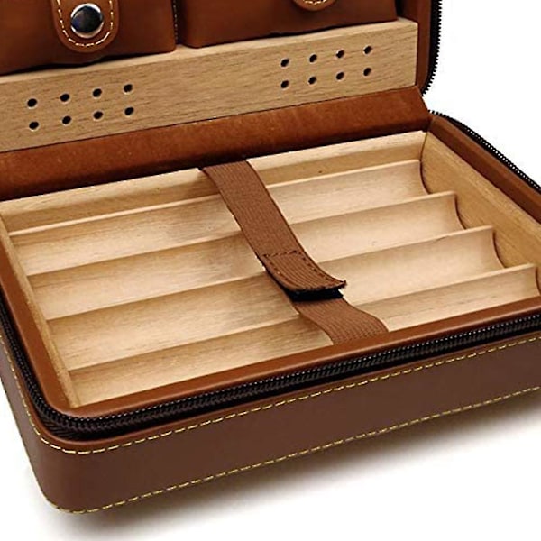 Resefodral för cigarrhumidor i läder, portabelt cederträ med fuktare för 4 cigarrer