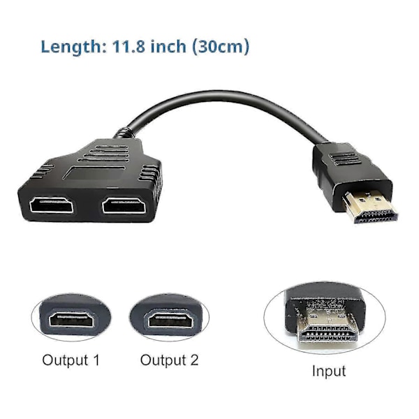 HDMI Splitter Adapterkabel HDMI Splitter 1 Inn 2 Ut $HDMI Mann Til Dobbel HDMI Hunn 1 Til 2