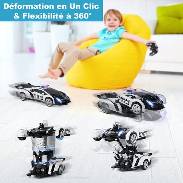 Fjernstyret RC Transformer Bil med Lys - 2.4GHz - 360° - Sort