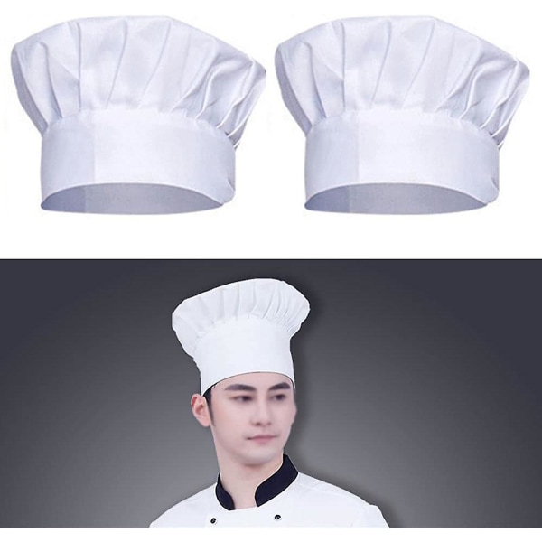 Unisex kokkehatt - kokkhatt i polybomull for voksne med justerbart strikk (pakke med 2)