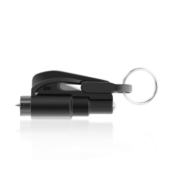 Car Safety Hammer Mini Glass Breaker 2-i-1 Glass Breaker for bilnøkkelring - svart, 7,5*3,5 CM, 1 stk.