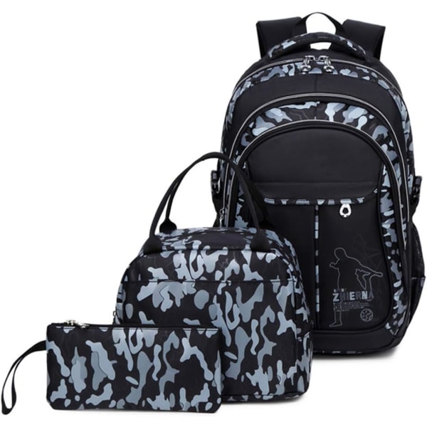 1 stk skoletaske, camouflage rygsæk 3 i 1 skoletaske (grå)