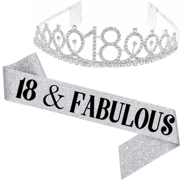 18 and Fabulous" bälte och strass Tiara Set Birthday Favor Party Favor, Silver