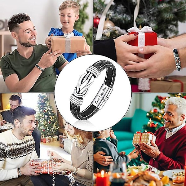 Herrar Flätat Läderarmband Mor Son Armband Med Kort Till Min Son - Armband I Rostfritt Stål Till Tillbaka Till Skolan