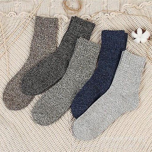 5 Pairs Mens Wool Socks - Winter Warm Wool Socks Thick Knit Socks Hiking Socks