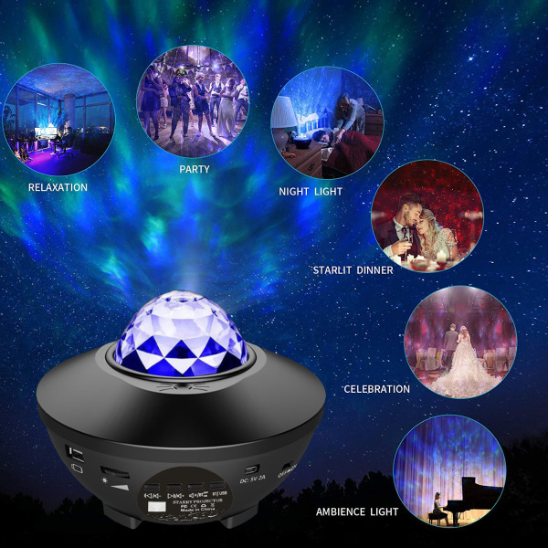 2023 Stjärnprojektor med Bluetooth högtalare - Din egen Galaxy-lampa flerfärgad