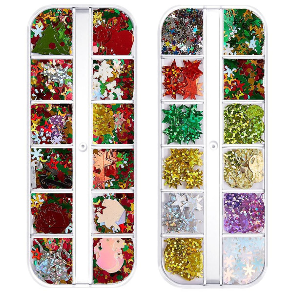 Fargede paljetter Nail Art, Glitters Thin Paillette Flakes Stickers ,Jule Nail Decals
