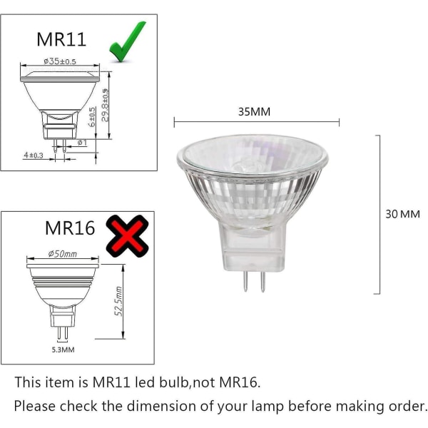 Mr11 halogen lyspærer, 20w 12v Mr11 Gu4 halogen spot pærer, varm hvit, pakke med 6 stk.
