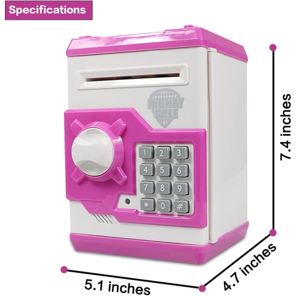 Sparegris, elektronisk pengekasse i ett stykke med passord minibankkasse (rosa)