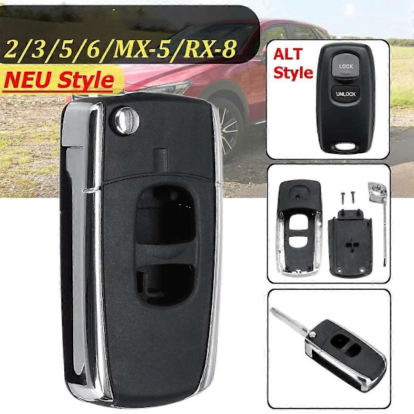 2 Knapper Fjernbetjening Flip Foldbar Bil Nøgle Skal Etui Uskåret Blankt Blad Udskiftning til Mazda 2 3 5 6 MX-
