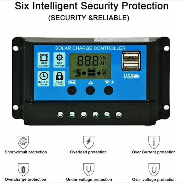 Solcellsladdningsregulator, 20A 12V/24V, automatisk justering justerbar LCD-skärm (20A)