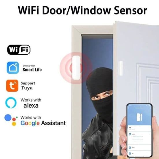 WiFi dør- og vindussensor 1PC-HVIT - Øyeblikkelig alarmvarsling