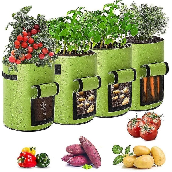 4-pack 7 gallon växtodlingspåsar för tomater Jordgubbsgrönsaker. Trädgårdspotatisodlingspåsar Plant