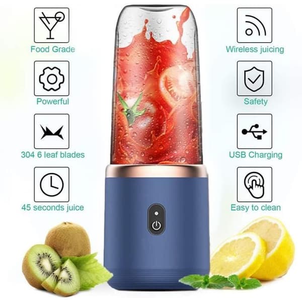 Bærbar Mini Blender - 400 ml - USB - 200W - Blå