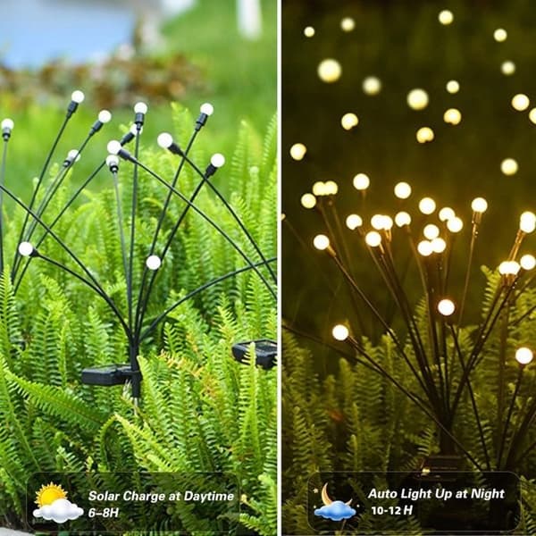 Solcellelampe - Firefly Solcellelamper - 10 LED'er - IP65 Vandtæt - 4 Stykker Varm Hvid