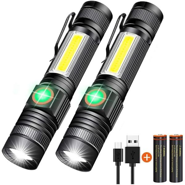 Oppladbar lommelykt med COB-lys LED-lommelykt, 4 moduser