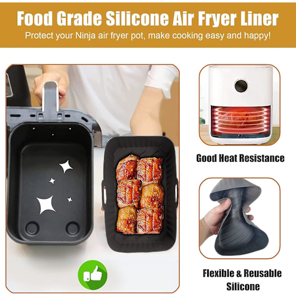 2-pack Silikon Luftfritösfoder för Ninja Dual Air Fryer, Återanvändbara Luftfritösfoder, Luftfritöstillbehör för Ninja Af300uk Af400uk Mikrovågsugn (2