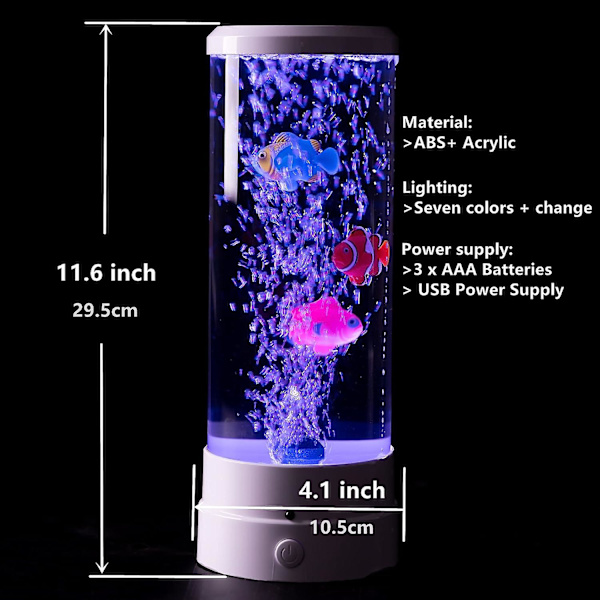 Fiskskålslavalampa Jellyfish Tank Bubbles Lamp Nattljus Present till barn, Vit