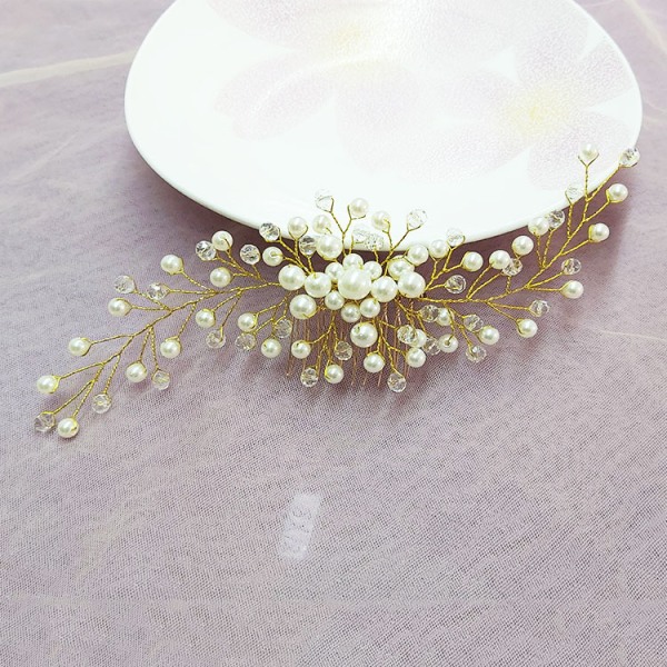 Bridal Head Flower Crystal Pearl Hair Comb - Käsintehty naisten pää kultaa
